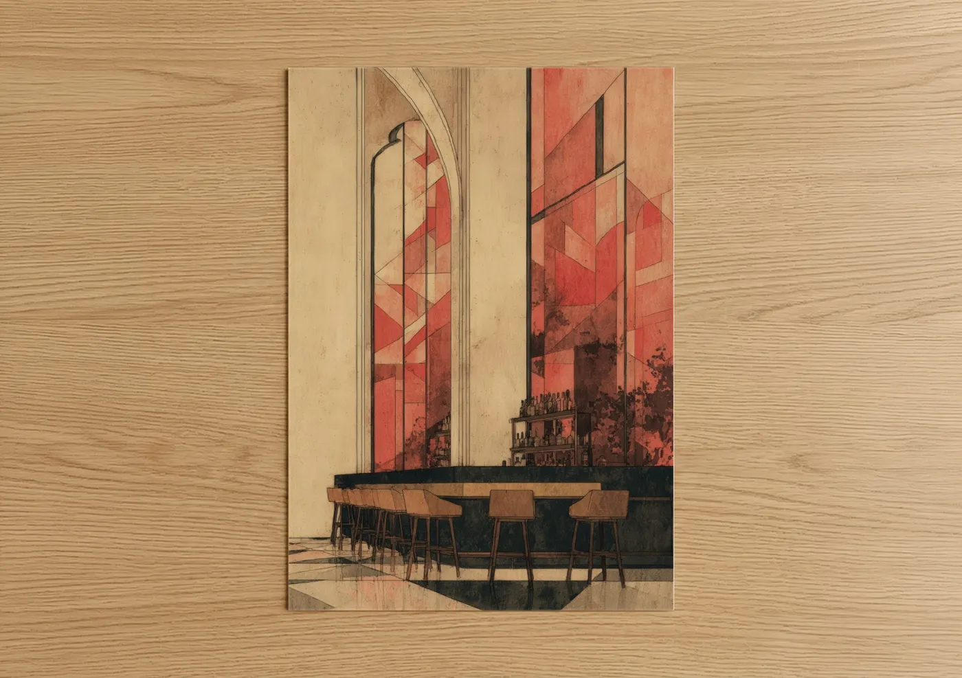 Modern Rose Wine Bar Interior Design Wall Art