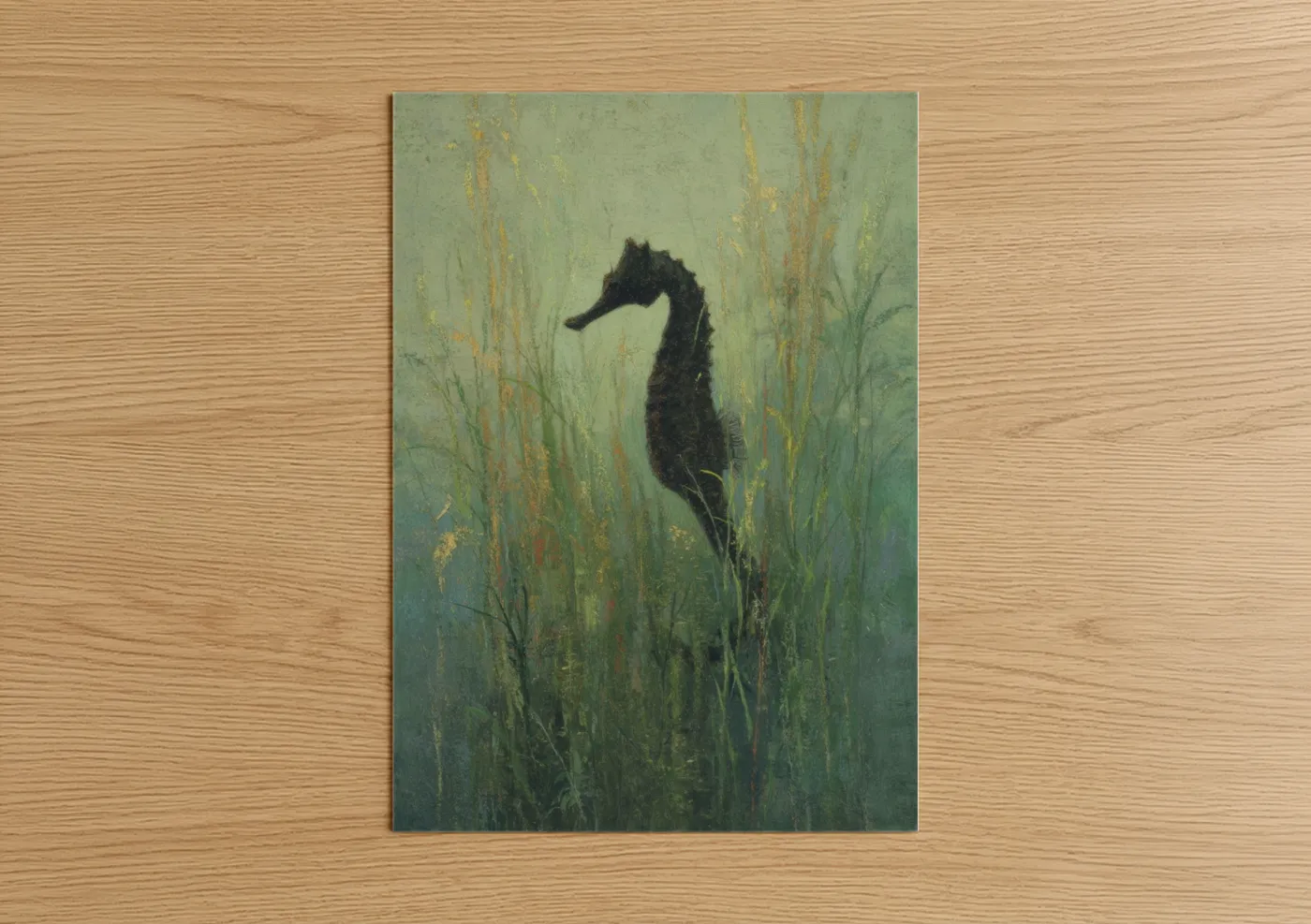 Black Seahorse Seagrass Watercolor Wall Art
