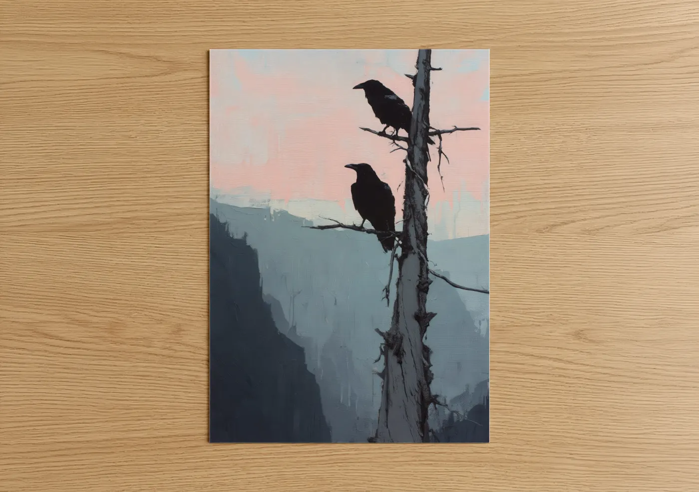Misty Canyon Ravens Silhouette Art Wall Art