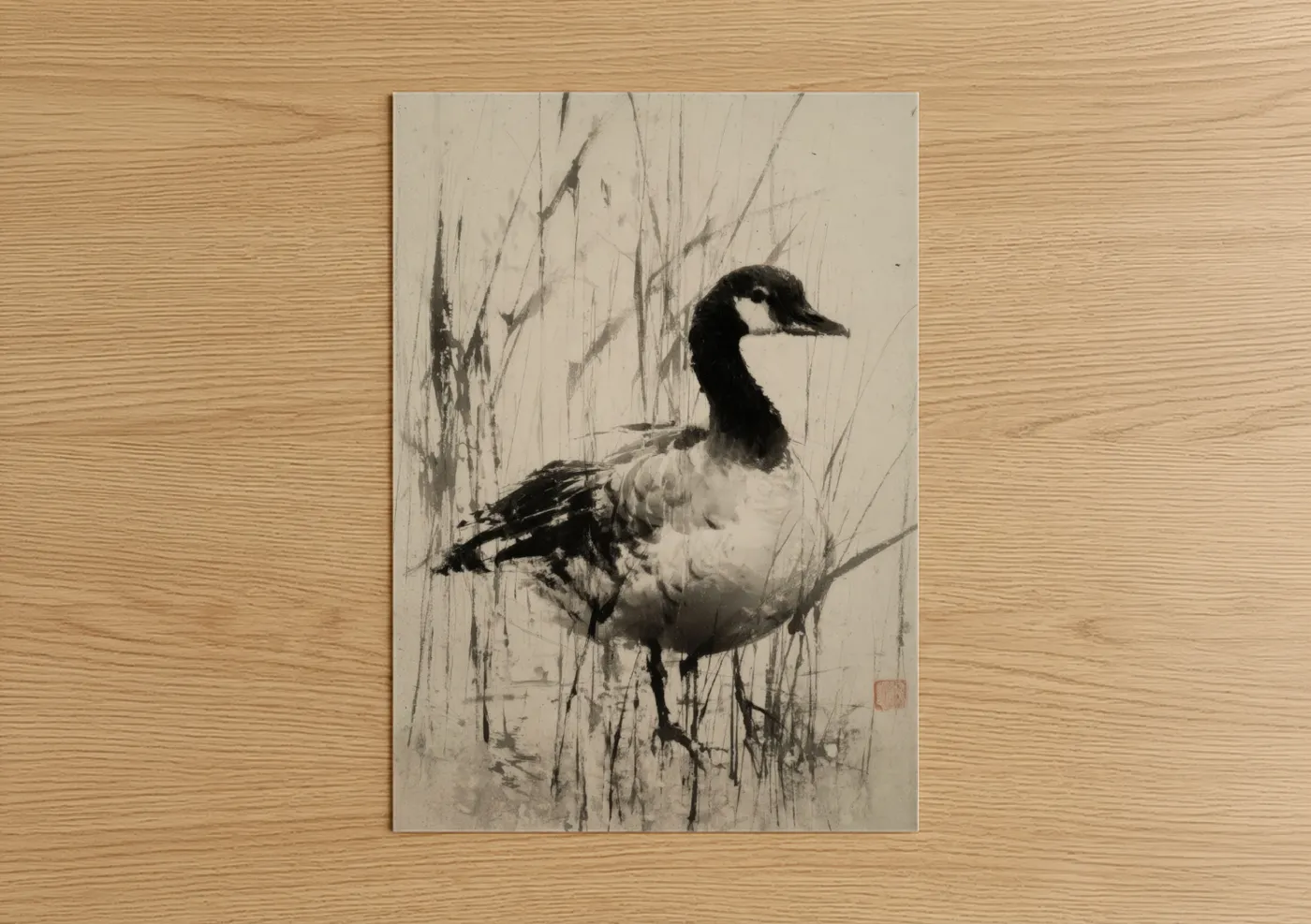 Marsh Goose Ink Watercolor Wall Art