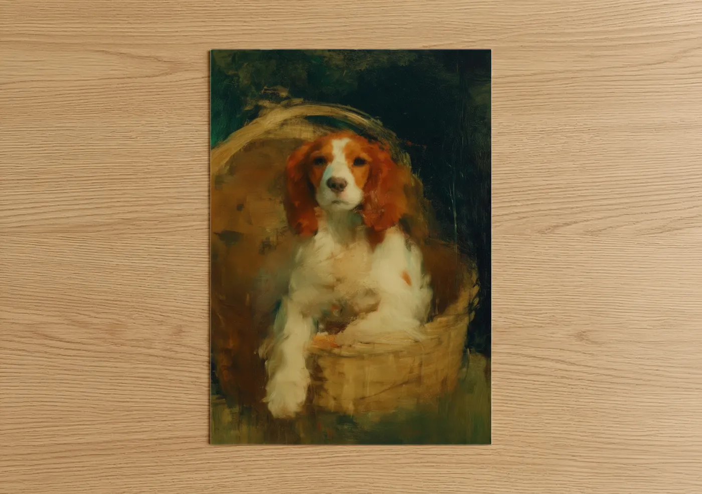 Rustic Basket Spaniel Portrait Oil Wall Art