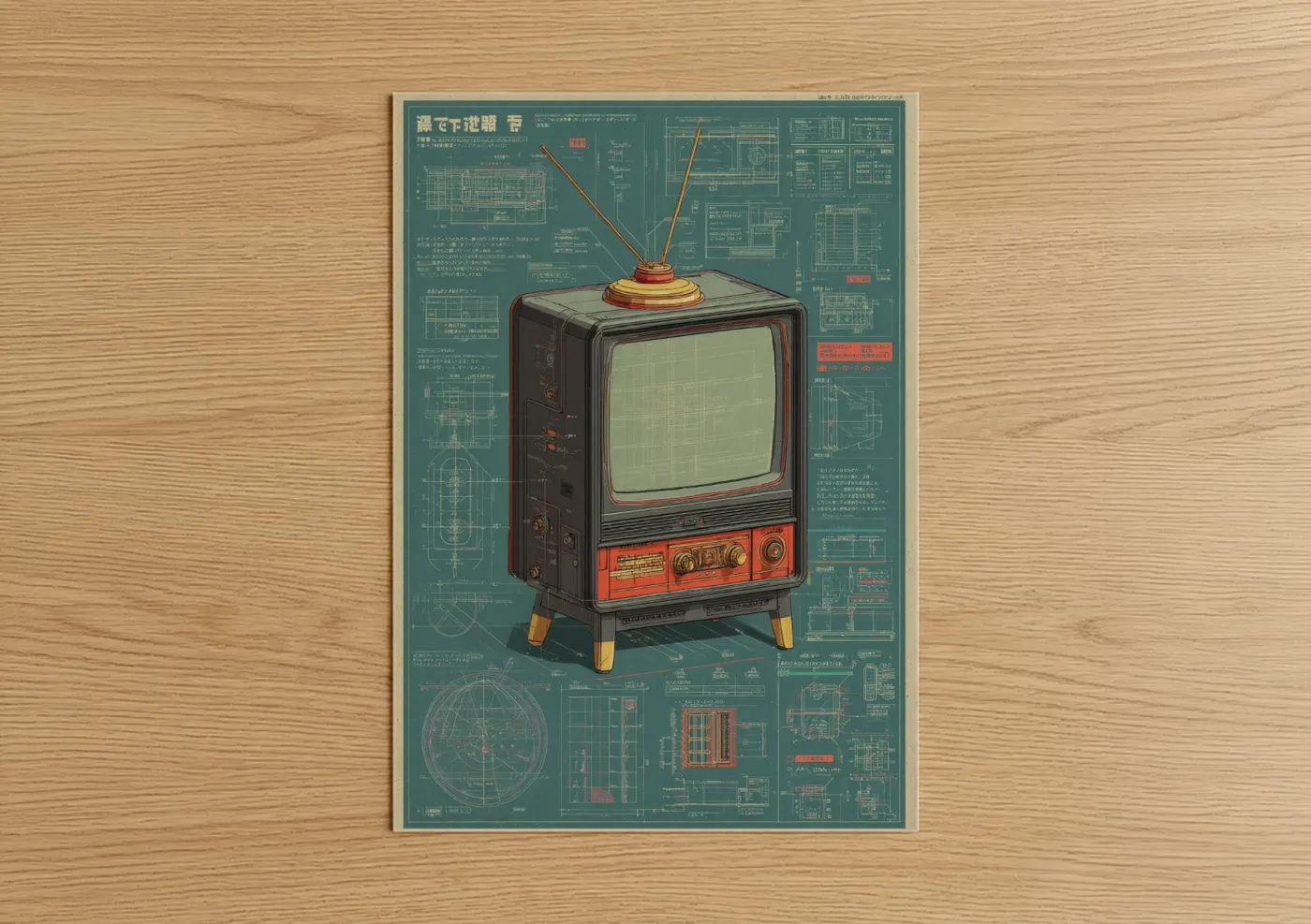 Vintage Japanese Retro TV Art Print Wall Art