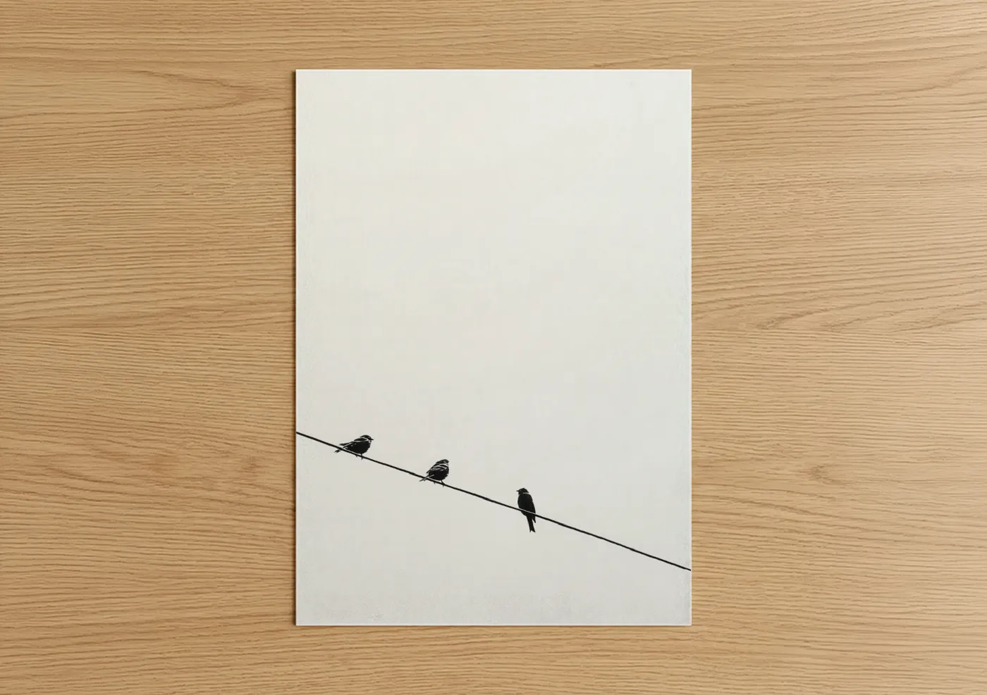 Three Birds on Wire Minimalist Photography Wall Art