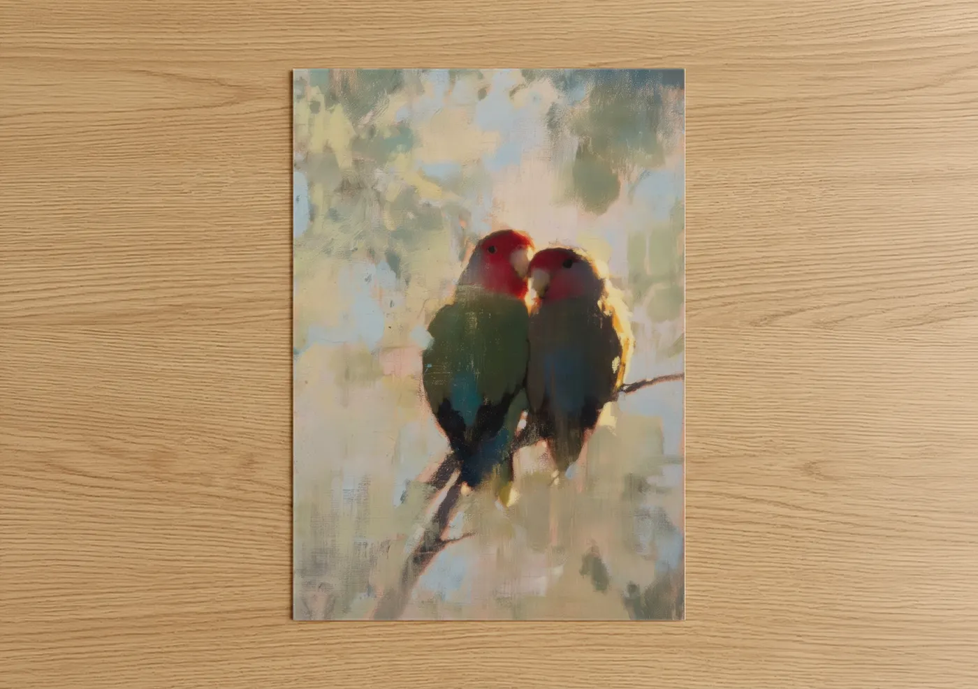Colorful Lovebirds Pair Watercolor Wall Art