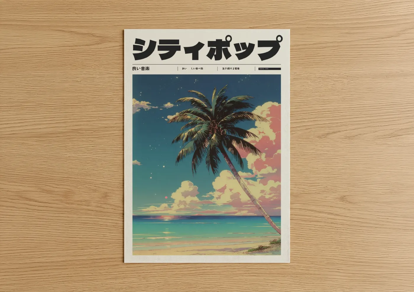 Tropical Sunset Anime Beach Palm Tree Wall Art