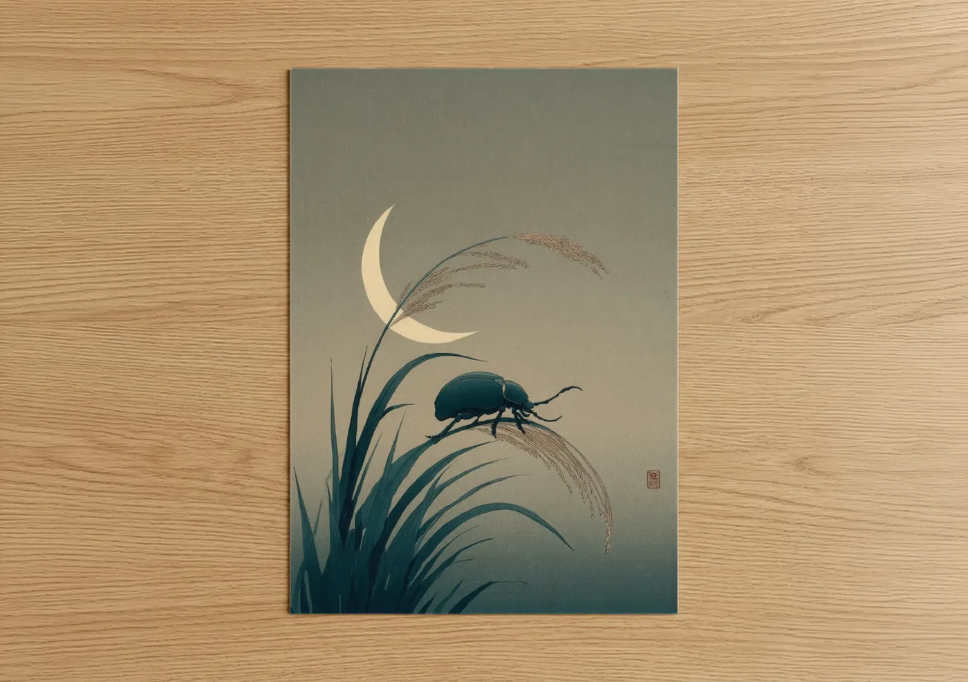 Moonlit Beetle Night Grass Illustration Wall Art