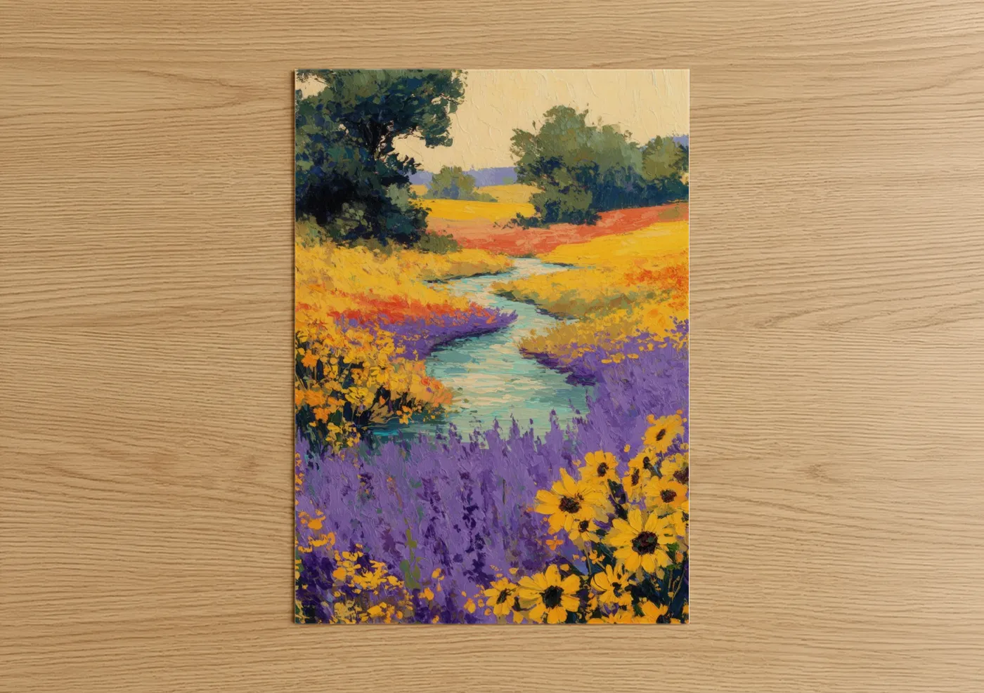 Wildflower River Landscape Painting Wall Art