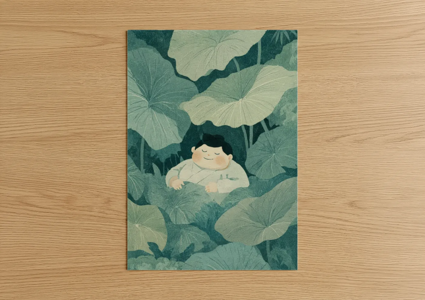 Peaceful Sumo Warrior in Lotus Leaves Wall Art