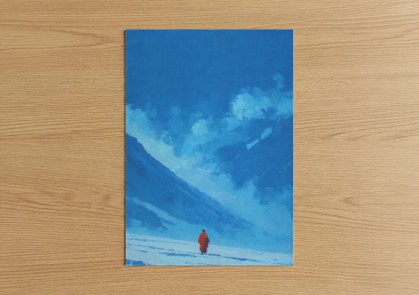 Solitary Monk Snowy Mountain Contemplation Wall Art