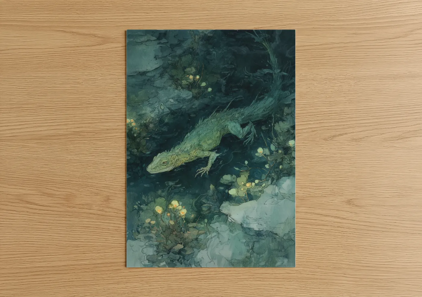 Golden Basilisk Mythical Creature Watercolor Wall Art