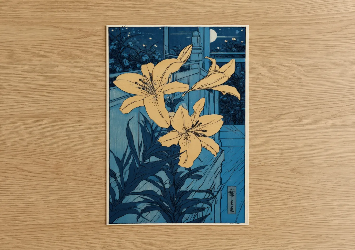Moonlit Amaryllis Night Window Wall Art
