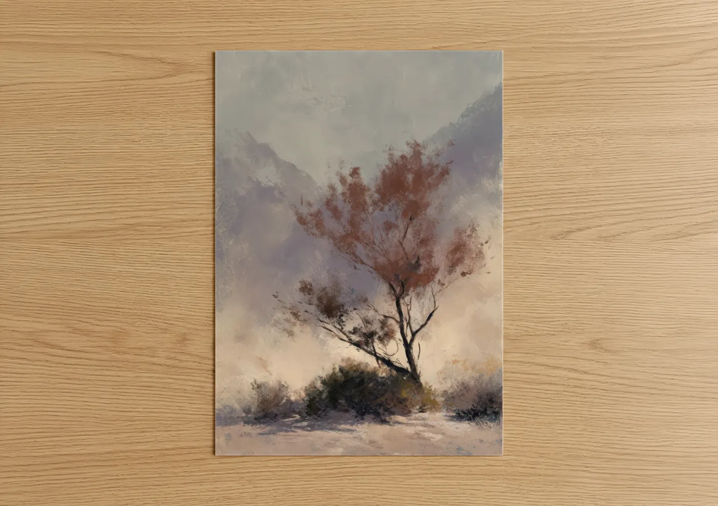 Misty Desert Tree Atmospheric Landscape Wall Art