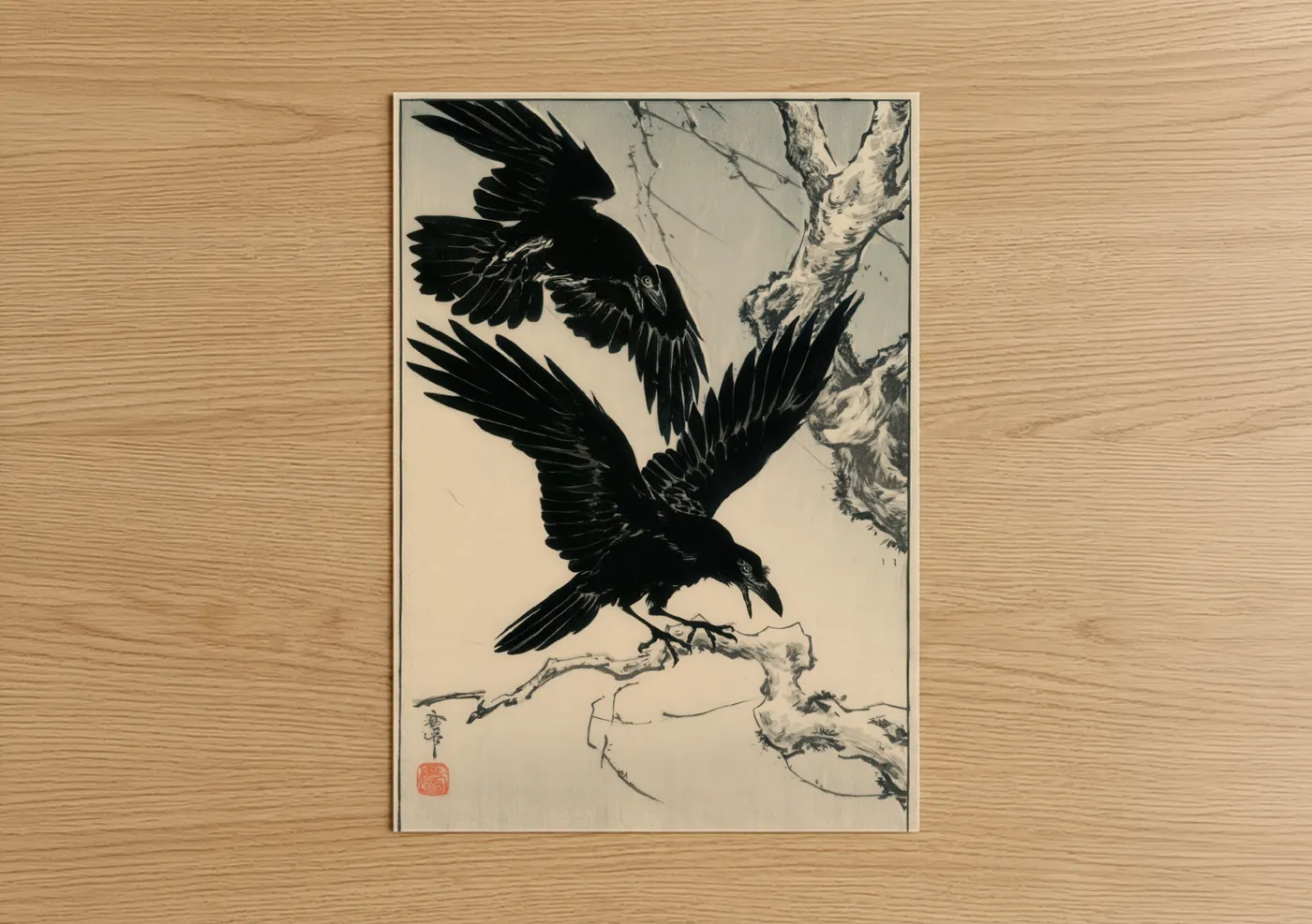 Black Crows and Ravens on Branch Wall Art