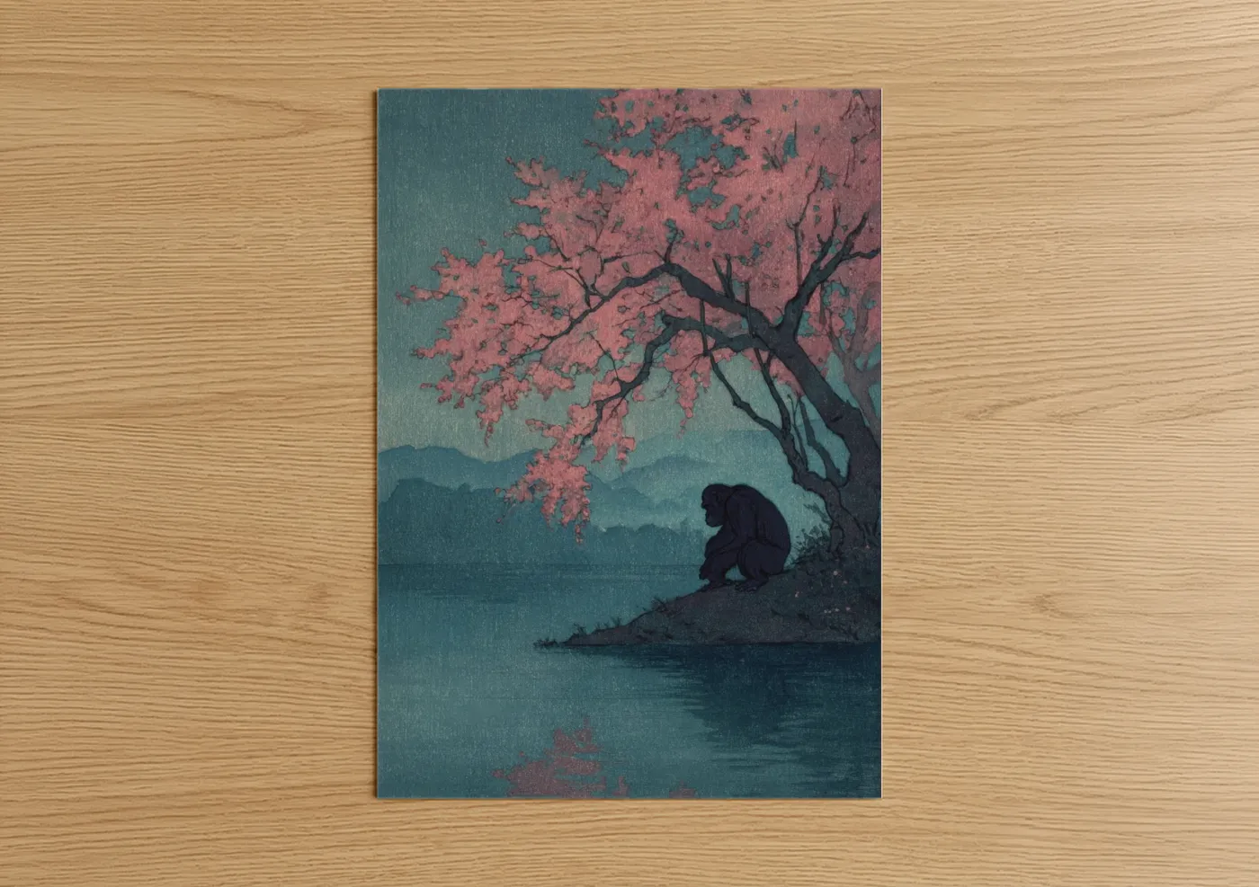 Contemplative Orangutan Cherry Blossom Wall Art