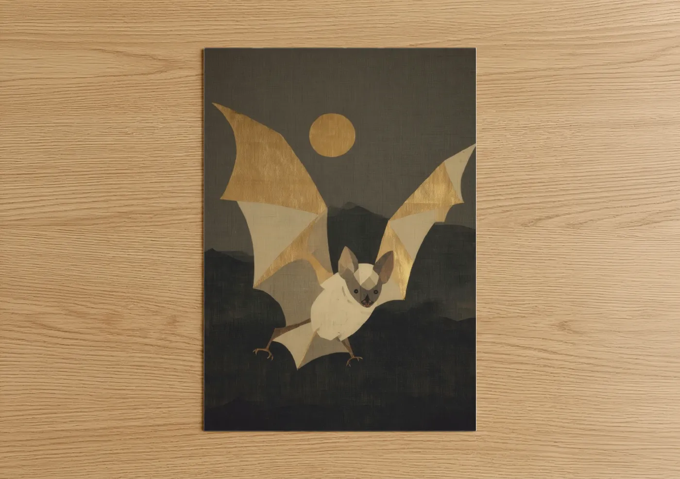 Moonlit Bat Geometric Night Wall Art