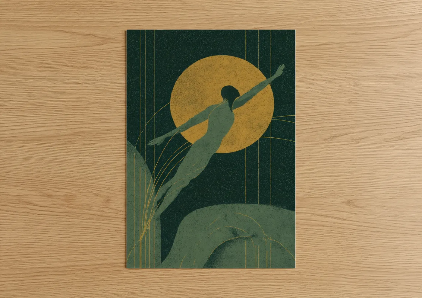 Golden Swimmer Illustration Water Sports Wall Art