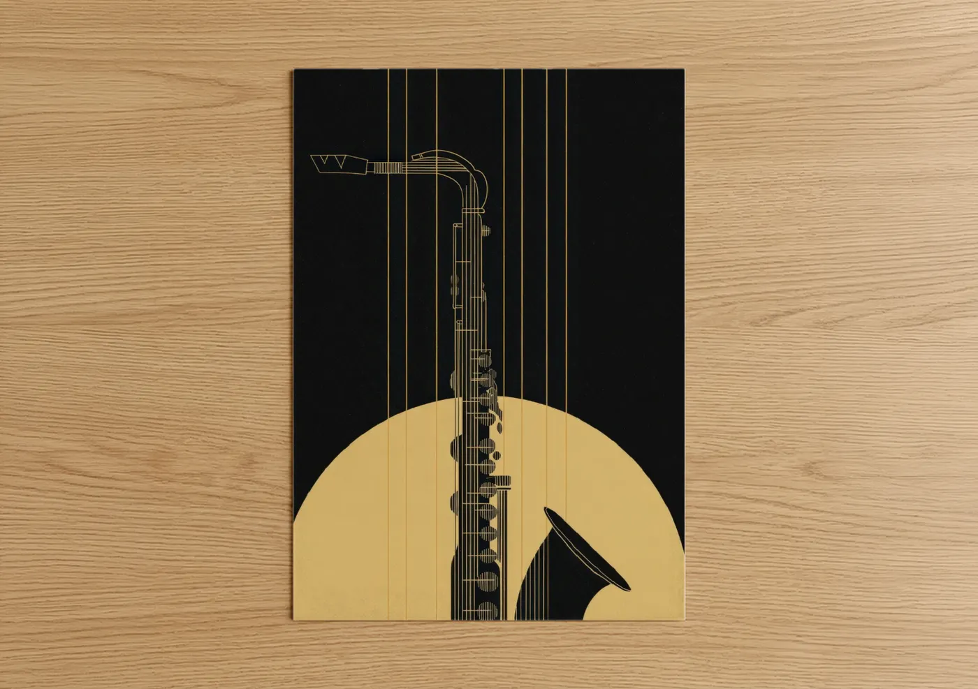 Golden Saxophone Art Deco Line Illustration Wall Art
