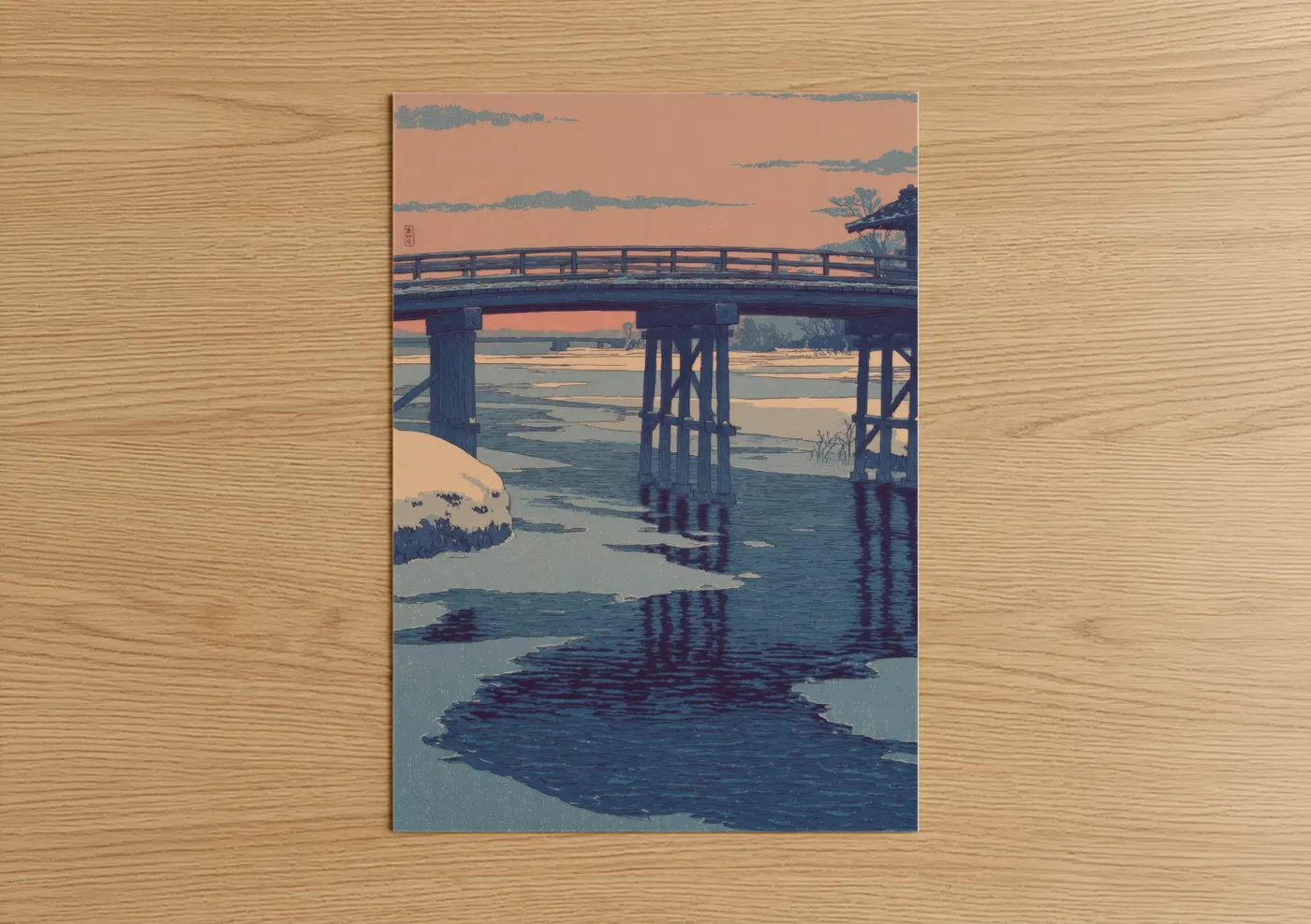 Winter Bridge Landscape Japanese Wall Art