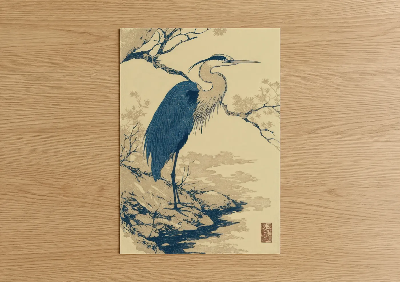 Blue Heron Mountain Watercolor Wall Art