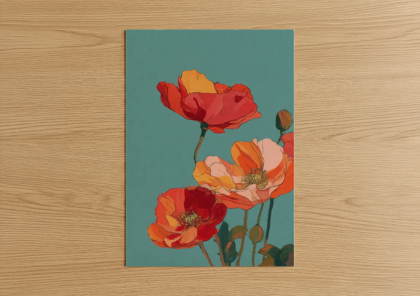 Vibrant Red Orange Poppy Flowers Wall Art