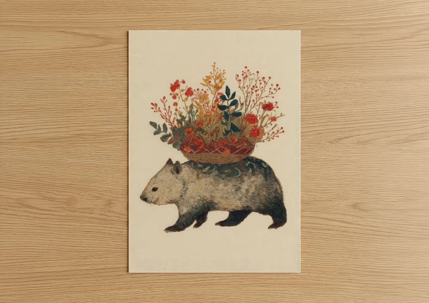 Wombat with Wildflower Botanical Wall Art