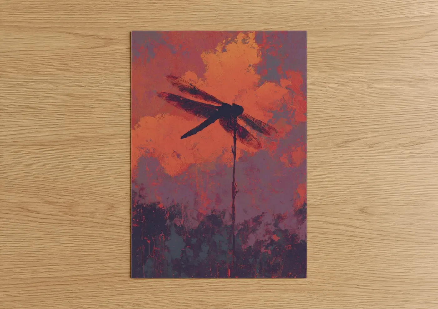 Crimson Dragonfly Contemporary Wall Art