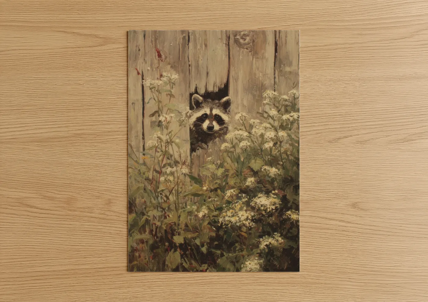Raccoon In Wildflower Garden Painting Wall Art