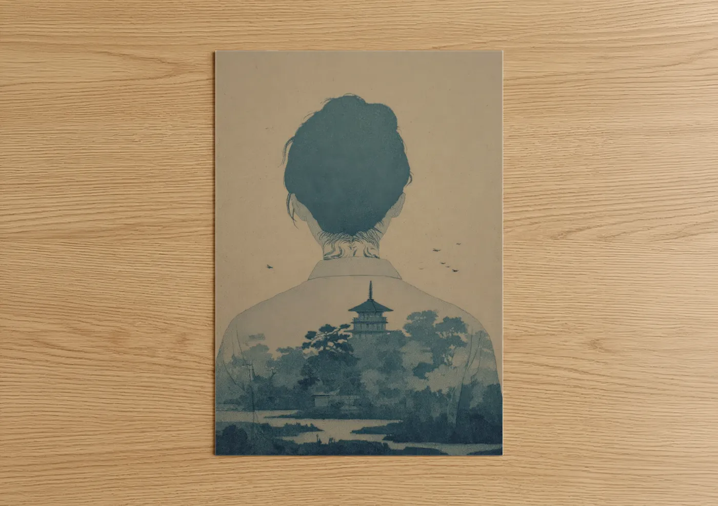 Asian Pagoda Landscape Tattoo Back Wall Art