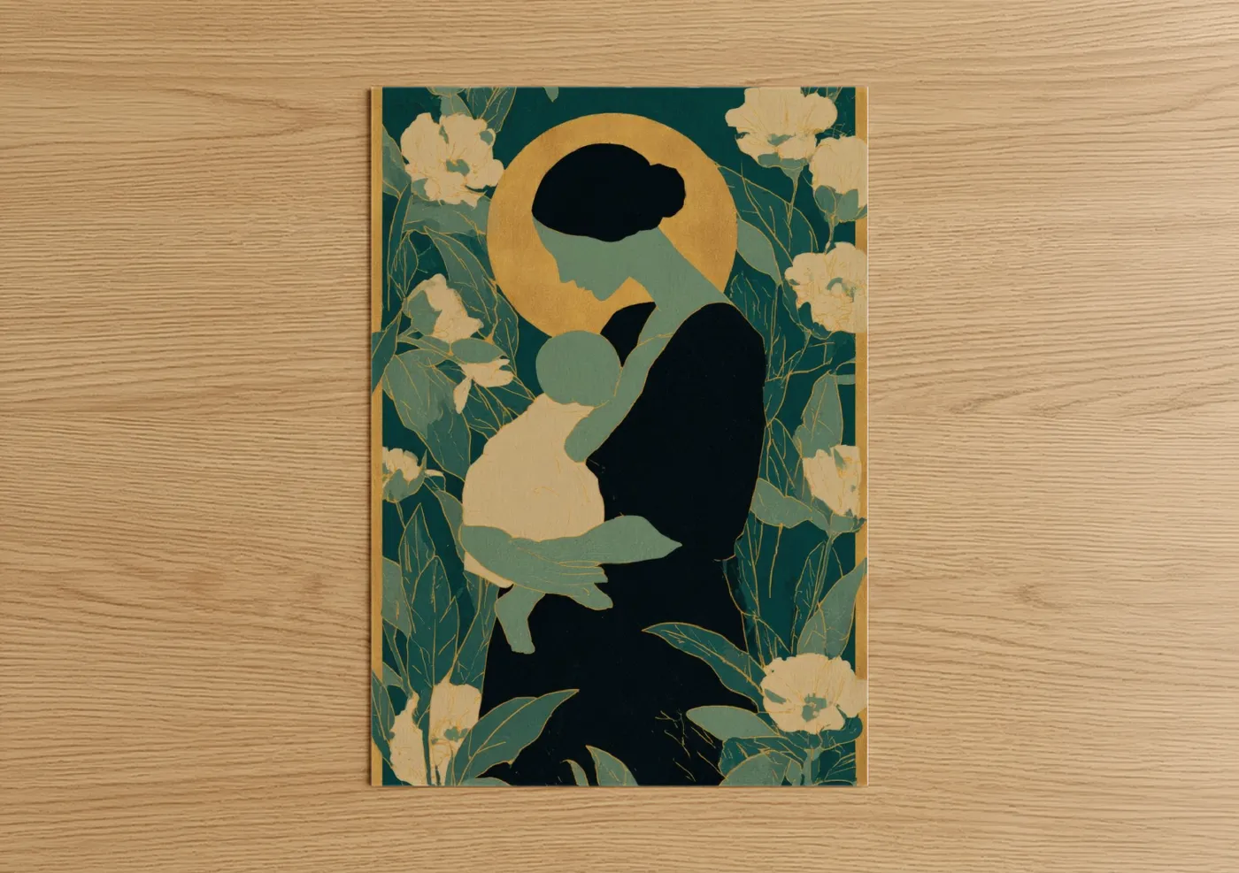 Mother's Day Golden Figure Floral Wall Art