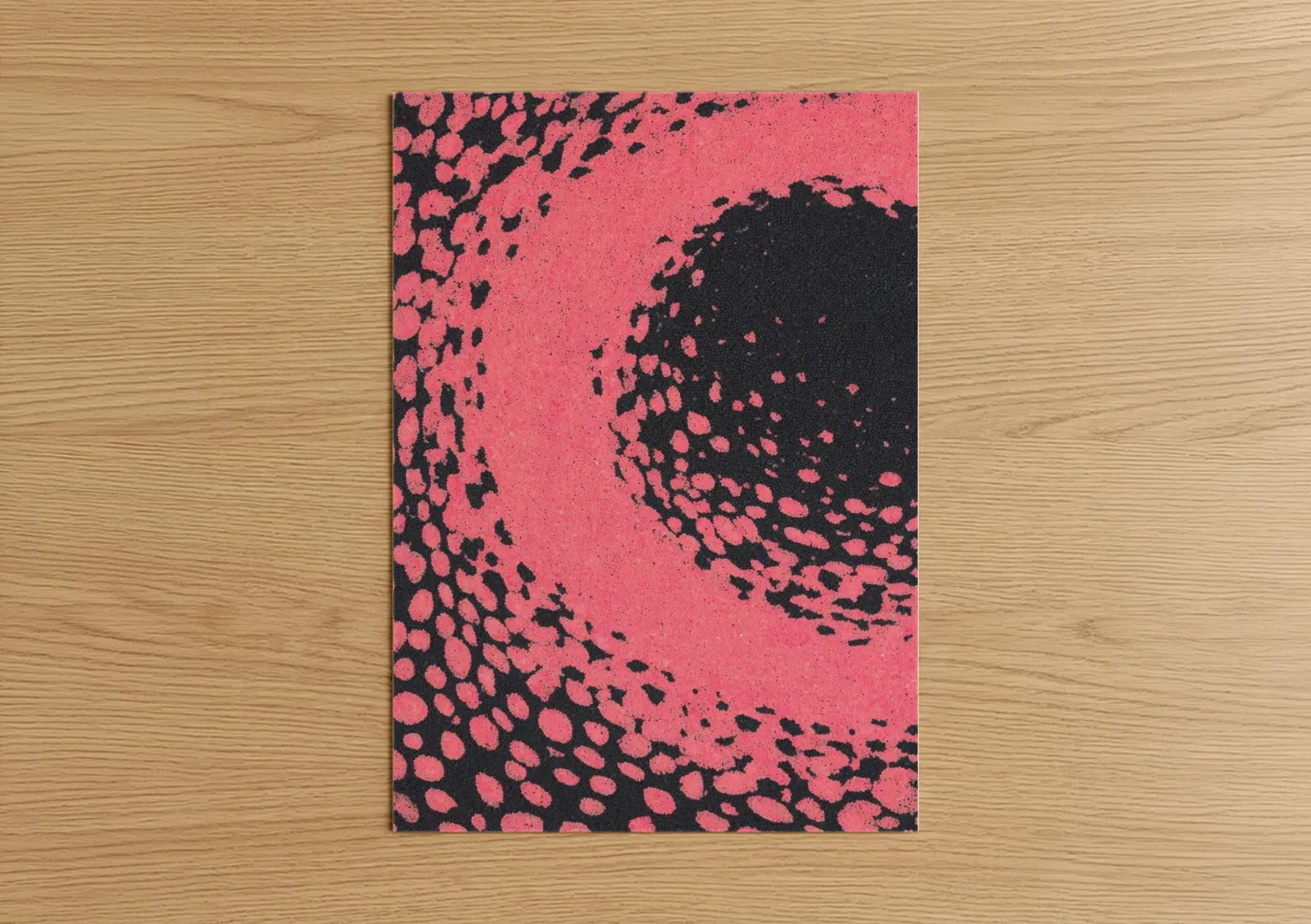 Condiments art print on warm oak wood — black and pink and pink palette — Pink Dispersal poster