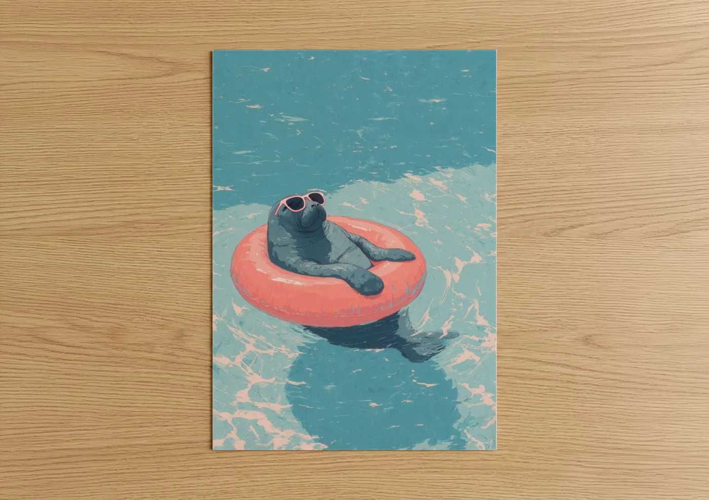 Relaxing Manatee Float Illustration Wall Art