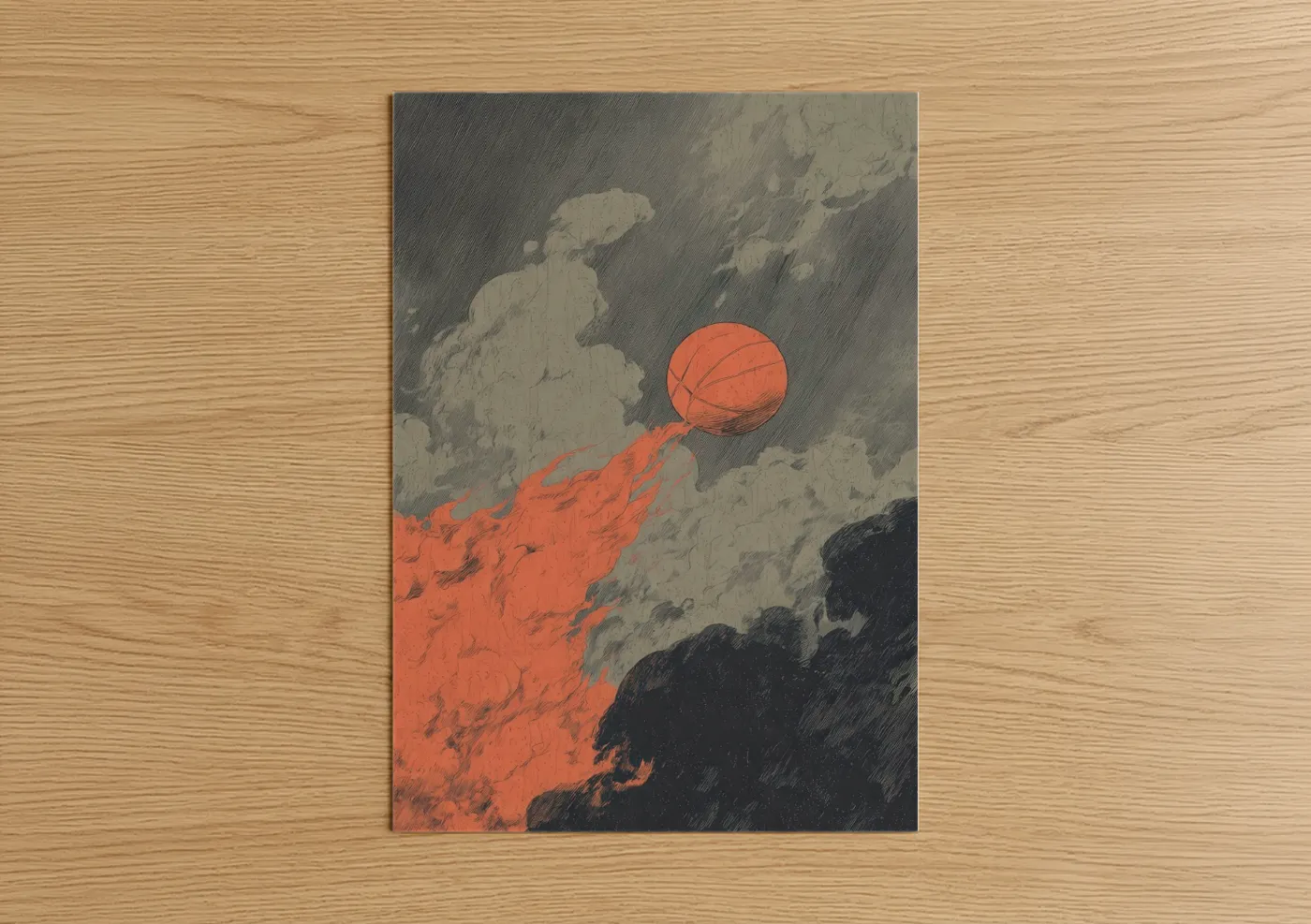Basketball Surreal Fire Sky Wall Art