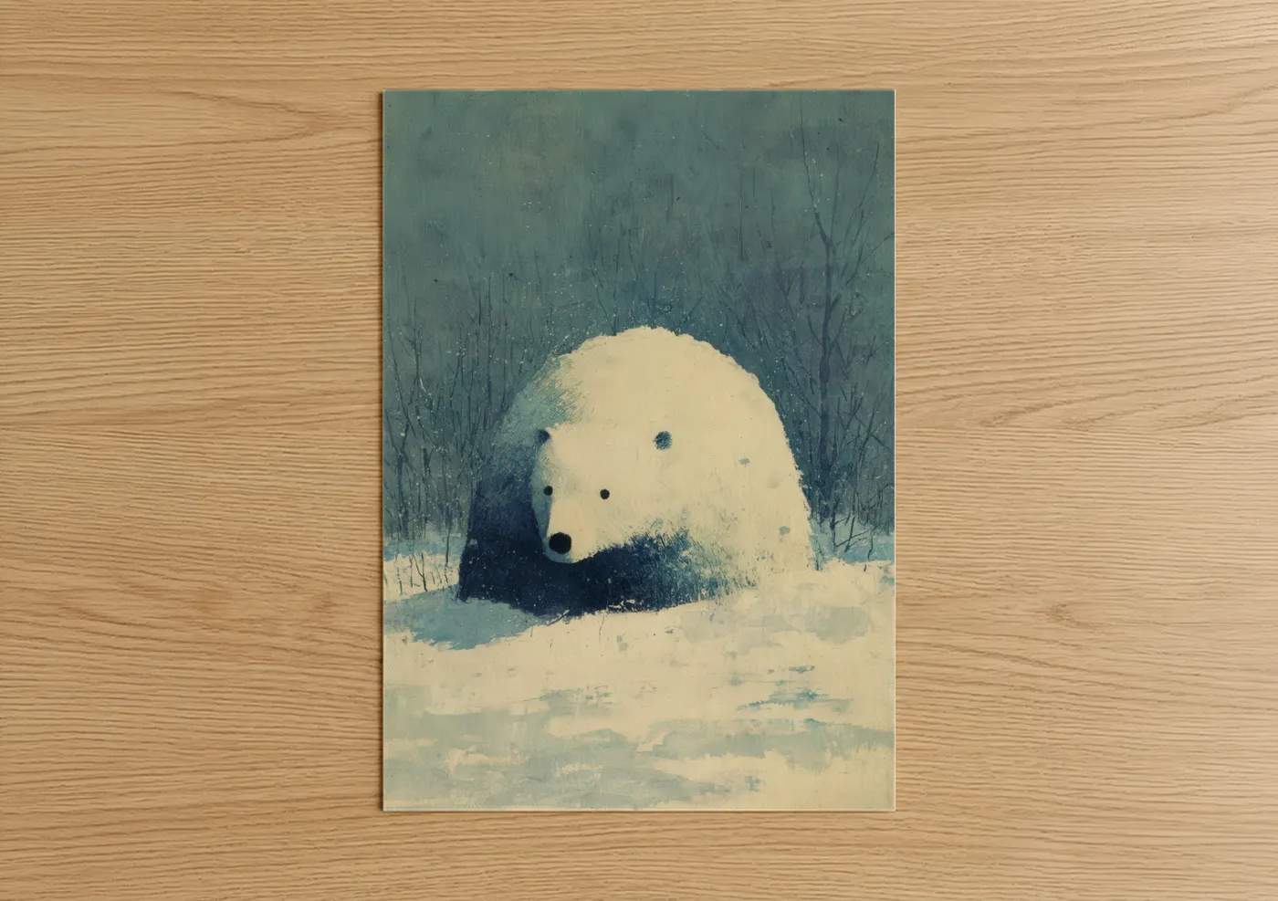 Snowy Polar Bear Winter Illustration Wall Art