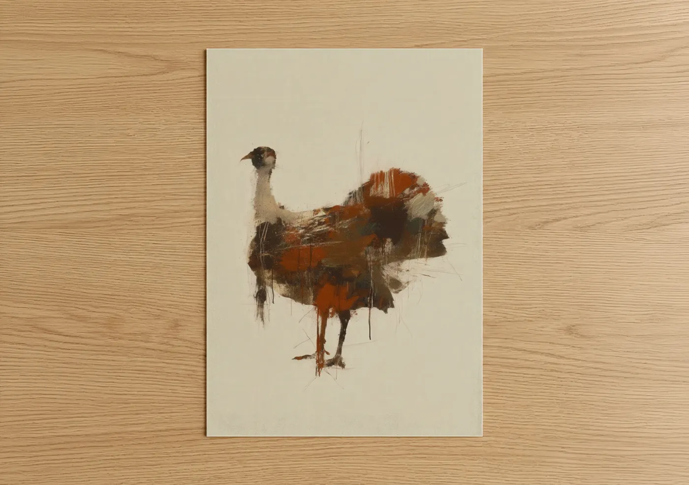 Art print on warm oak wood — brown and cream palette — Rustic Turkey poster