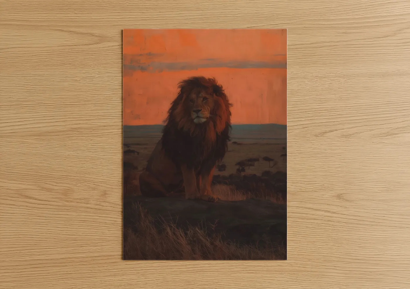 Golden Lion Sunset Safari Portrait Wall Art