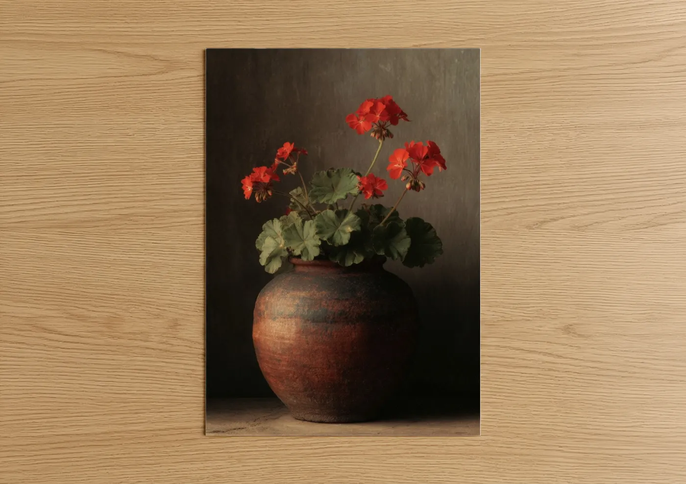 Red Geranium Rustic Pottery Arrangement Wall Art