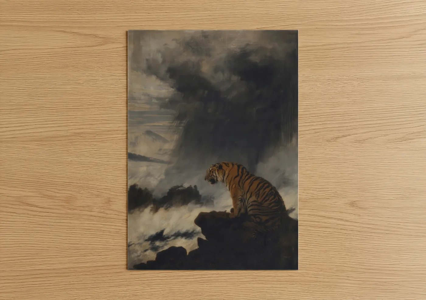 Tiger on Mountain Peak Dramatic Wall Art