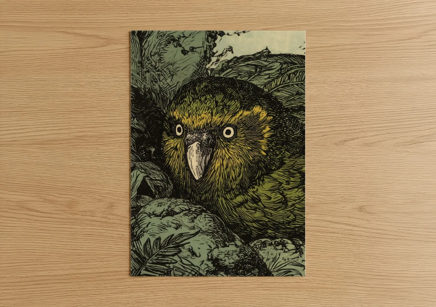 Golden Parrot Wildlife Woodblock Wall Art