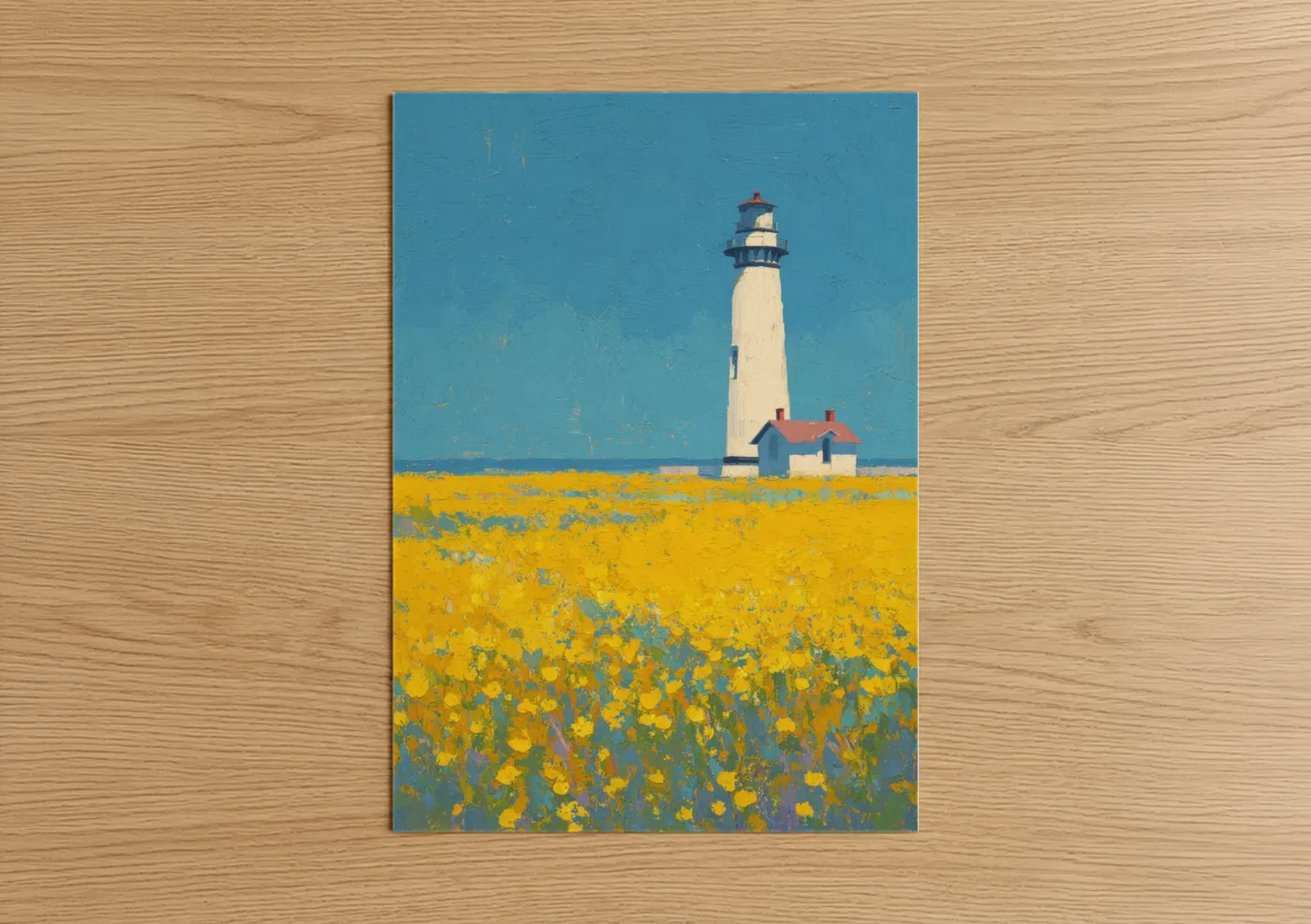 Coastal Lighthouse Yellow Field Landscape Wall Art