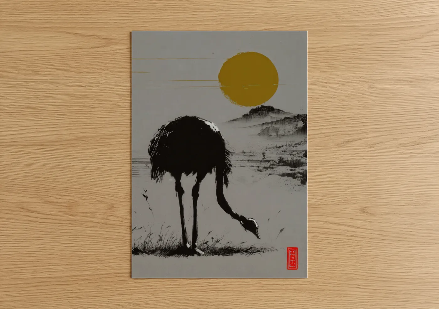 Golden Hour Ostrich Minimalist Wall Art