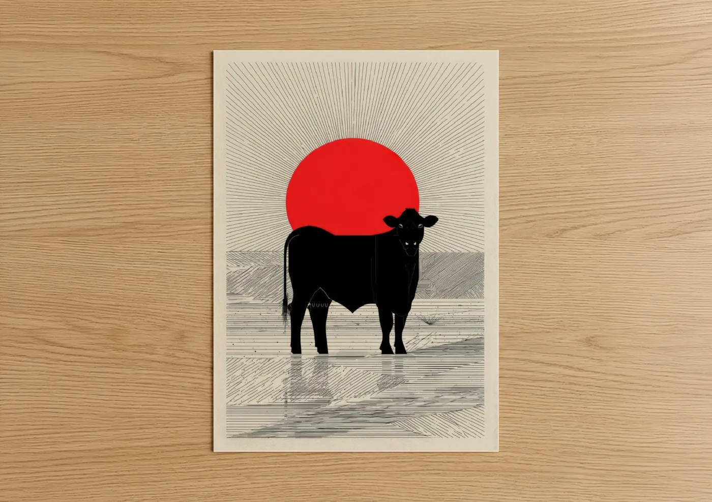 Black Angus Cow Sunset Silhouette Wall Art