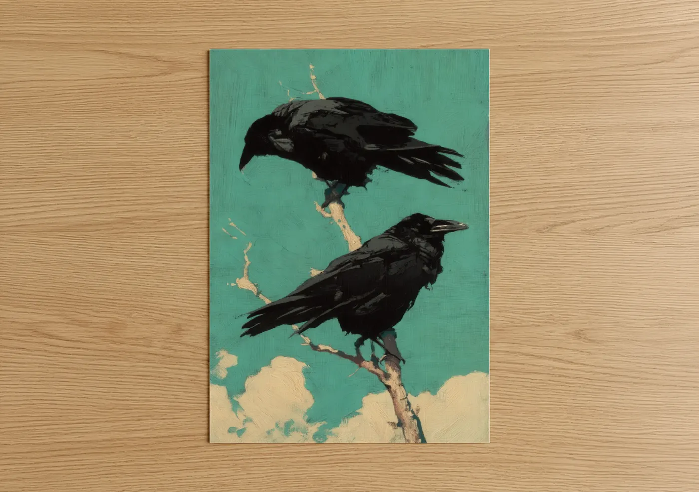 Black Ravens Turquoise Sky Wall Art