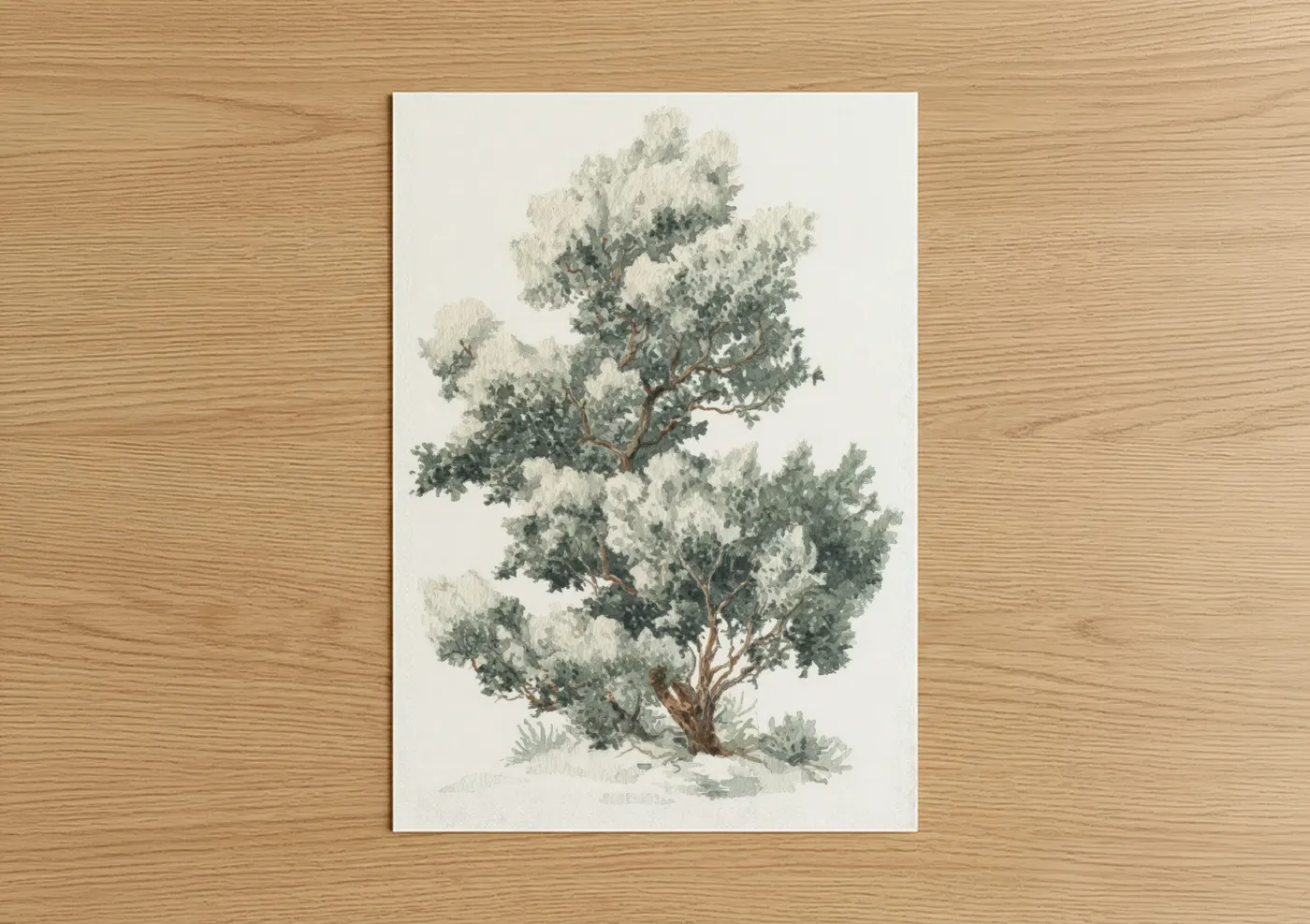 Misty Juniper Tree Watercolor Wall Art