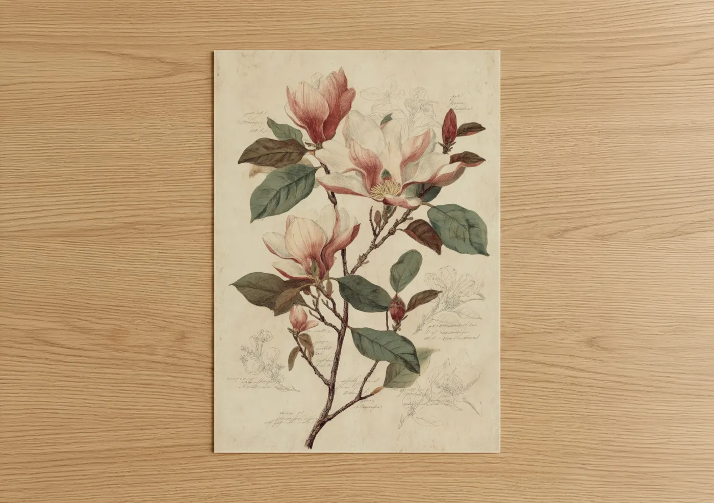Vintage Magnolia Botanical Illustration Wall Art