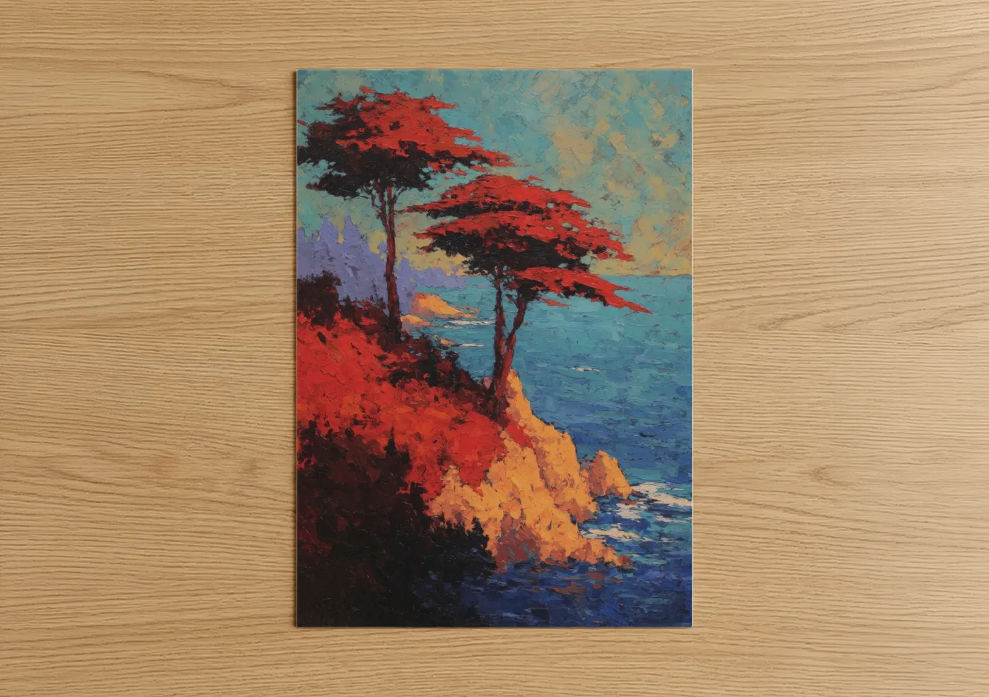 Crimson Cliff Overlook Coastal Painting Wall Art