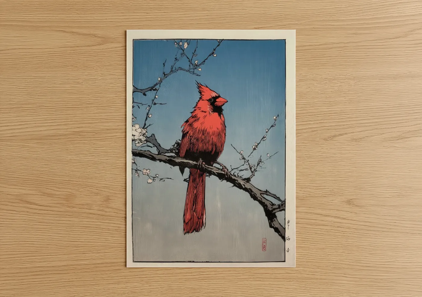 Winter Cardinal Branch Watercolor Wall Art