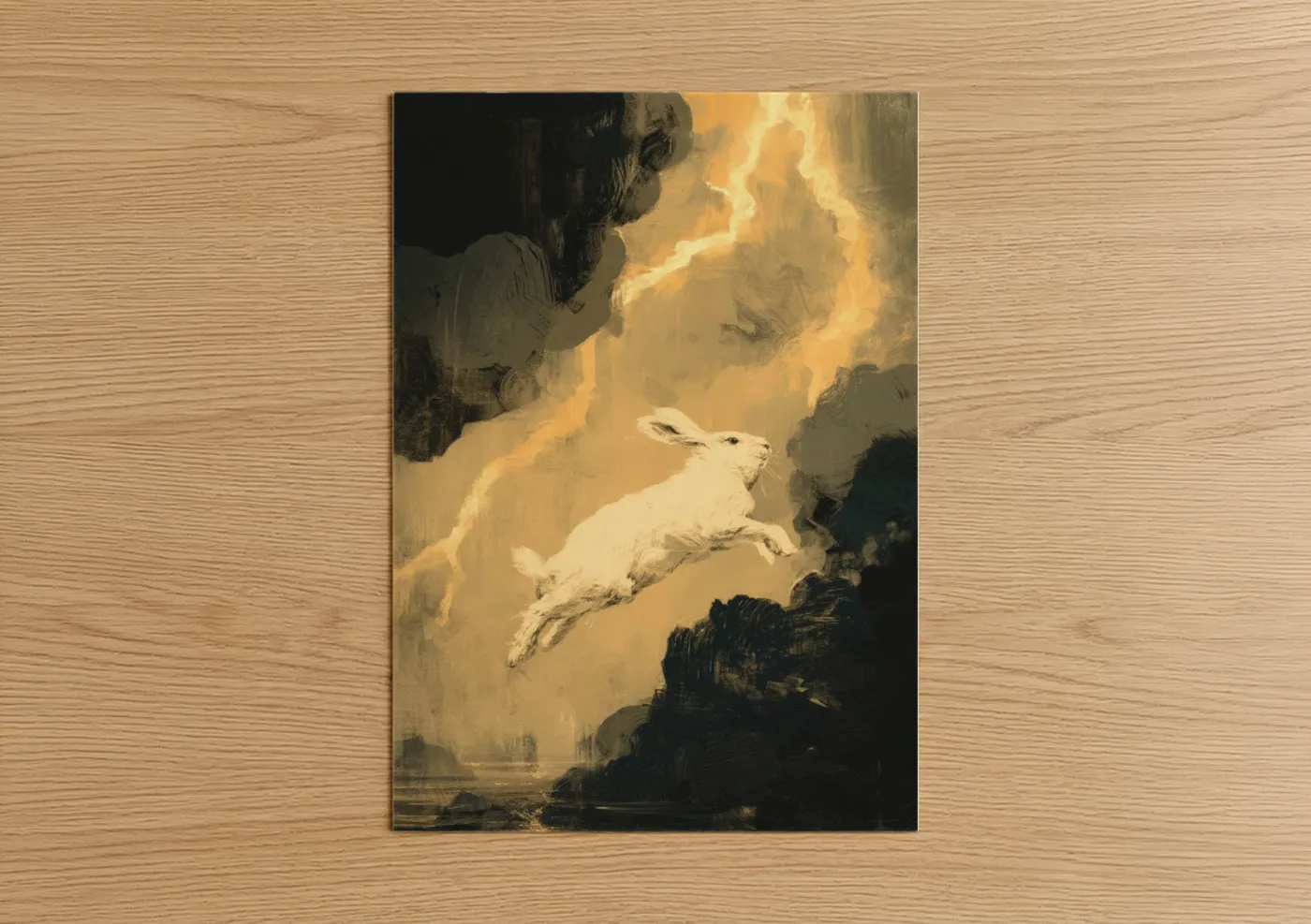 White Rabbit Jumping Dramatic Sky Wall Art