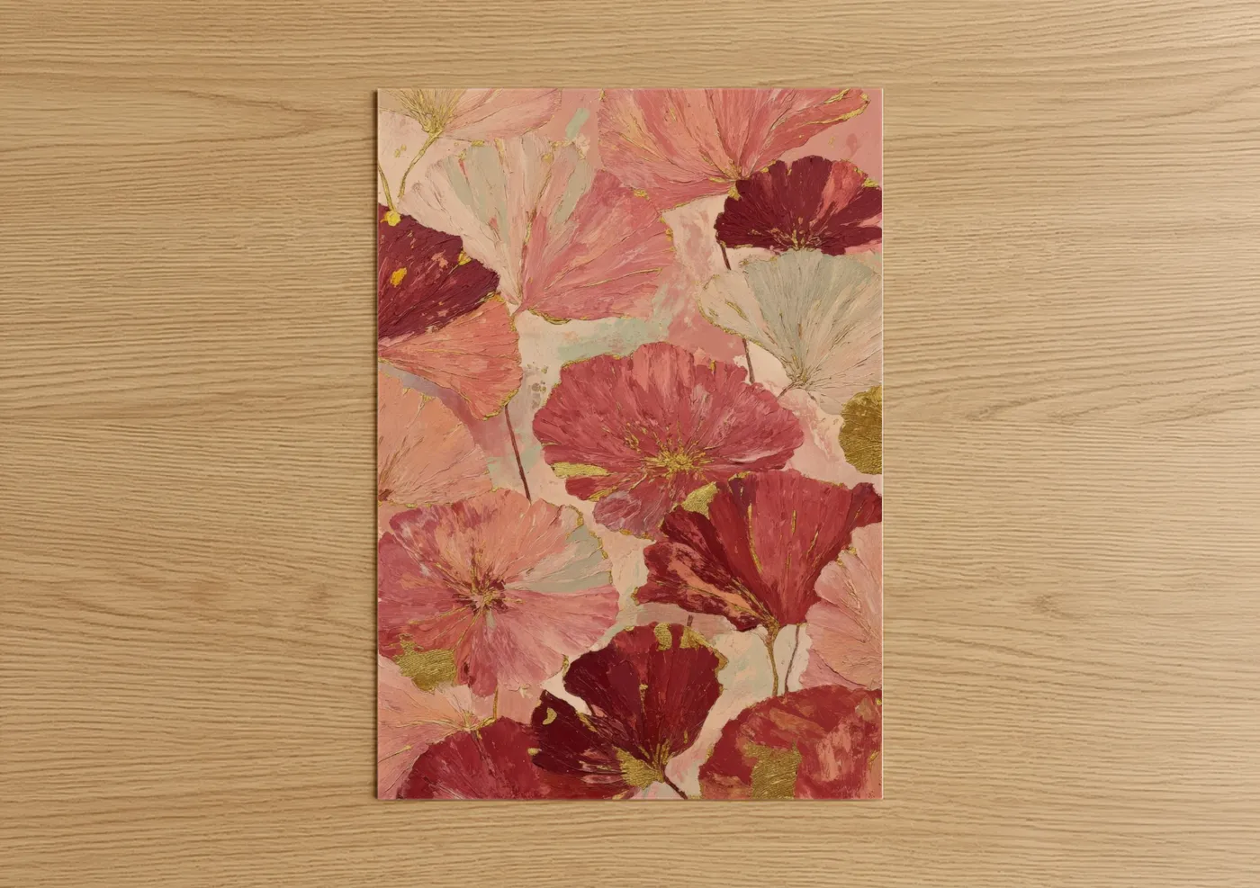Spring Poppies Pink Gold Botanical Wall Art