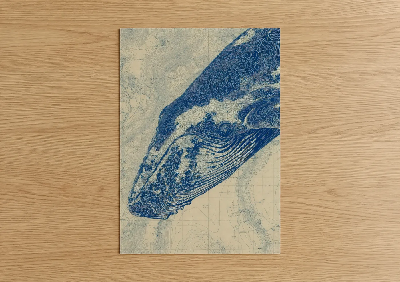 Topographic Blue Whale Map Wall Art