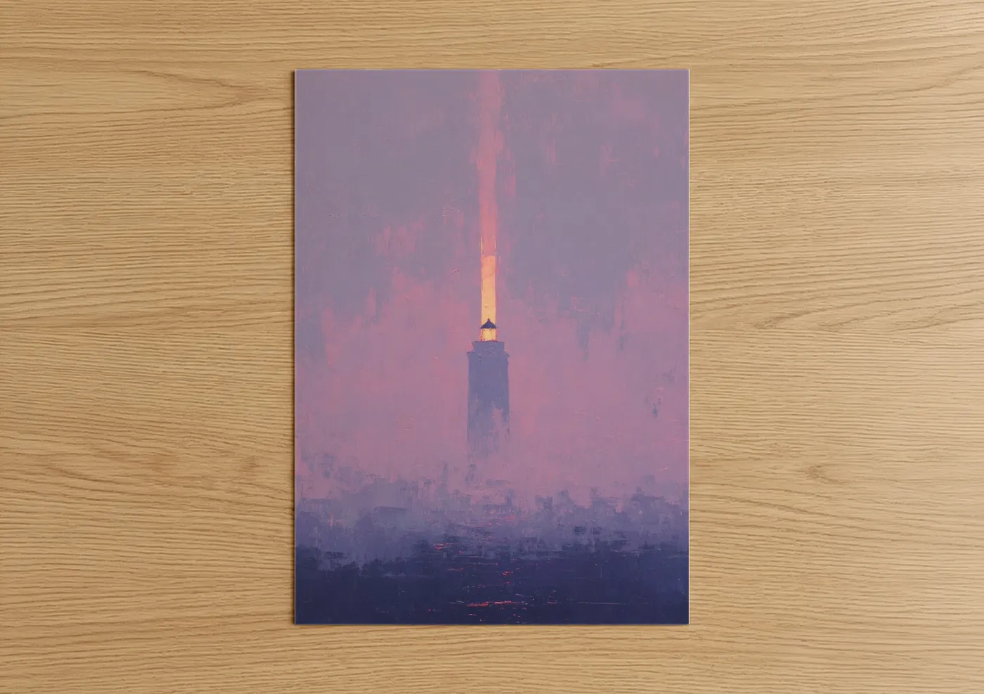 Misty Lighthouse Beacon Pink Atmospheric Wall Art